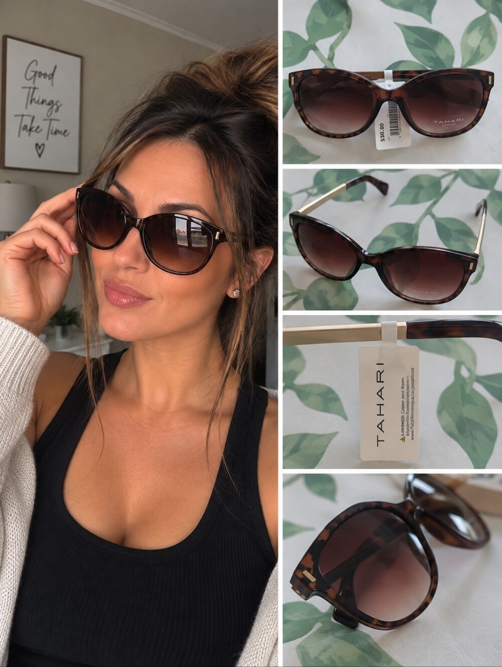 Tahari Tortoiseshell Sunglasses with Brown Gradient Lenses